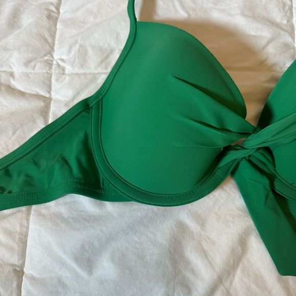 turquoise couture women's bikini top NWT green padded faux tie front neck tie up - Picture 5 of 11